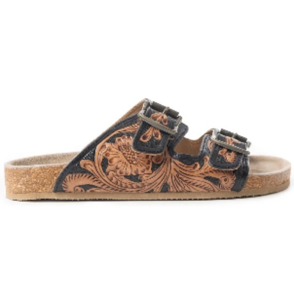 New Summer Myra Bag Handmade Tooled Genuine Leather Spring Sandals Black Brown - Picture 7 of 15